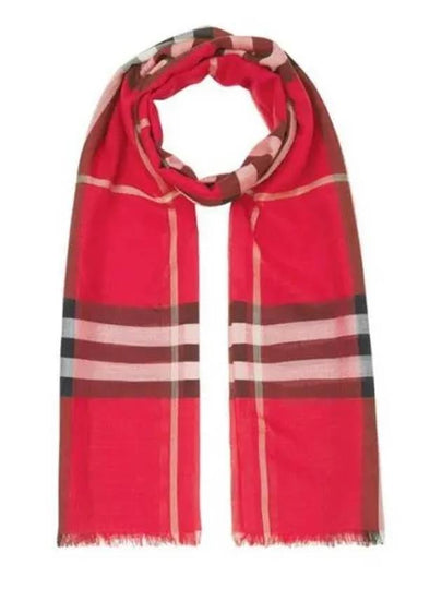 Check Lightweight Wool Silk Scarf Bright Red Black - BURBERRY - BALAAN 2