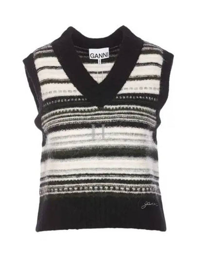 V-Neck Striped Vest Black - GANNI - BALAAN 2