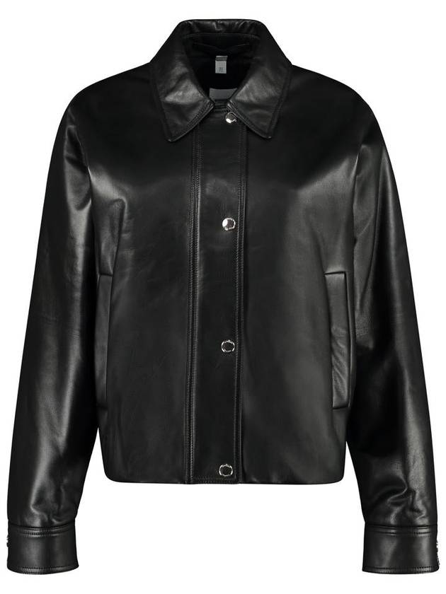 Women's Embroidered EKD Leather Jacket Black - BURBERRY - BALAAN 2