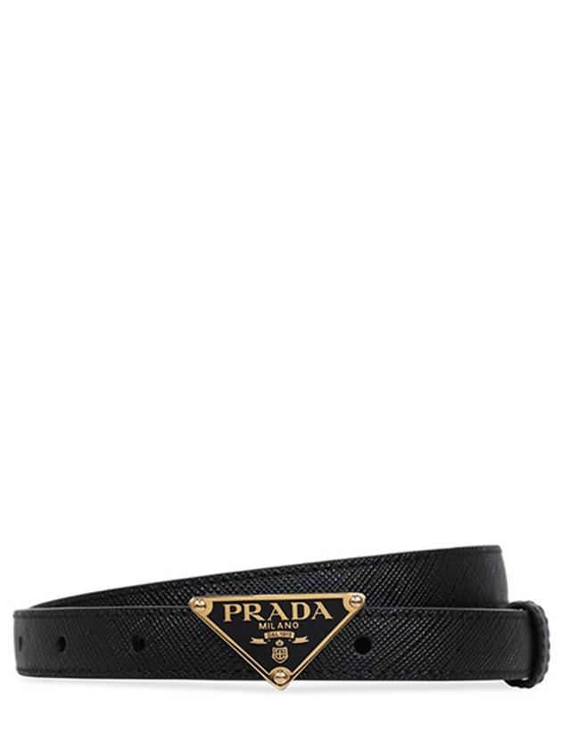 Triangular logo buckle leather belt black - PRADA - BALAAN 2