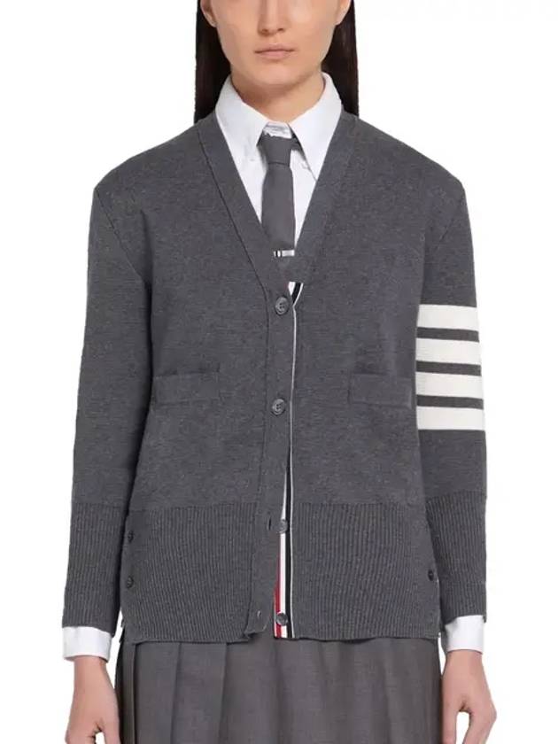 Cotton 4-Bar Milano Classic V-Neck Cardigan Medium Grey - THOM BROWNE - BALAAN 3