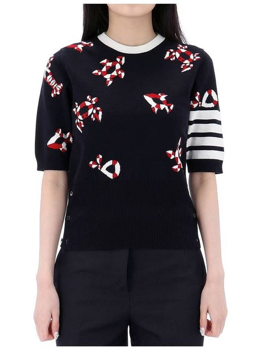 Women's 4 Bar Intarsia Knit Top Navy - THOM BROWNE - BALAAN 2