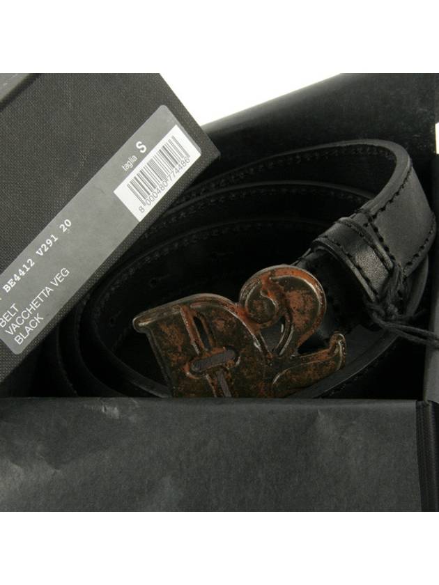 Vintage Buckle Skinny Leather Belt Black - DSQUARED2 - BALAAN.