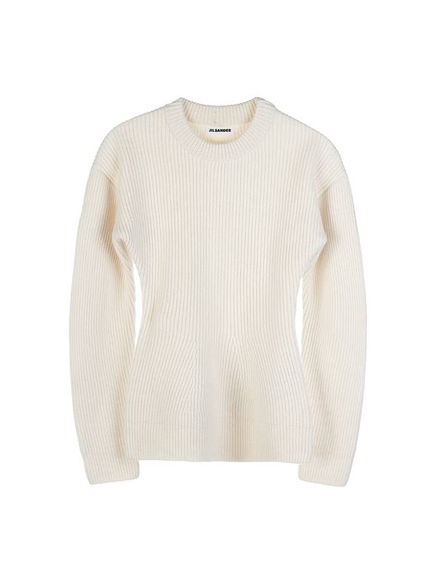 Crew Neck Ribbed Long Sleeve Wool Knit Top Ivory - JIL SANDER - BALAAN 1