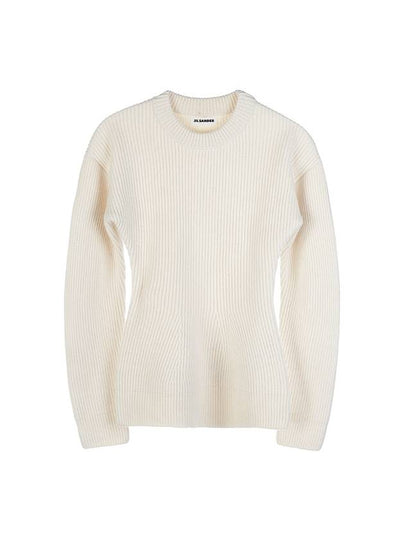 Crew Neck Ribbed Long Sleeve Wool Knit Top Ivory - JIL SANDER - BALAAN 2