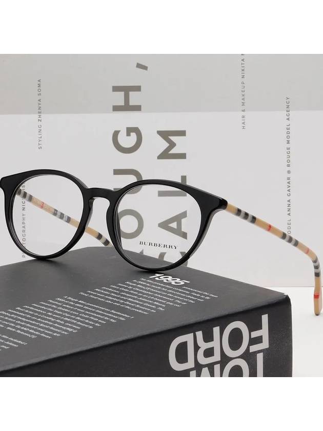 Vintage Check Round Horn-Rim Eyeglasses Black - BURBERRY - BALAAN 3