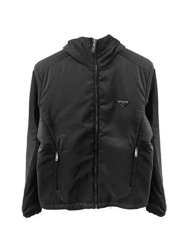 Triangular logo reversible lightweight hooded jacket black men s SGB224 106O F002L - PRADA - BALAAN 1