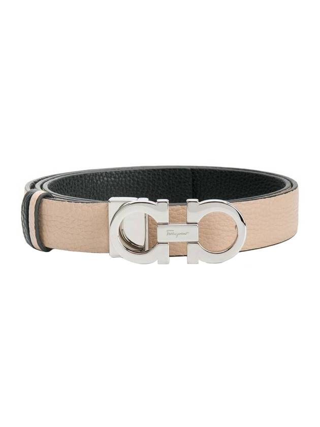 Reversible Gancini Belt Beige Black - SALVATORE FERRAGAMO - BALAAN.