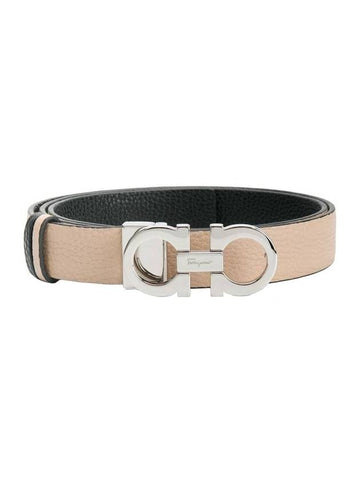 Reversible Gancini Leather Belt Black New Bisque - SALVATORE FERRAGAMO - BALAAN 1