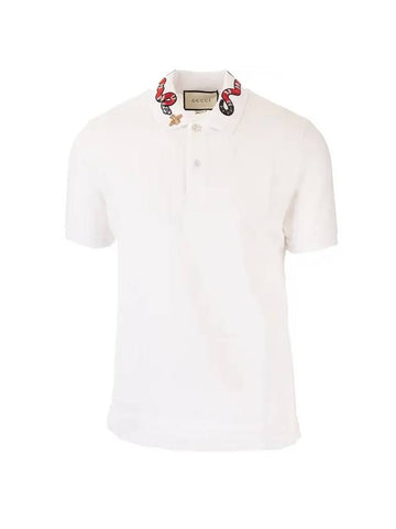 Men's Embroidered Snake Bee Logo PK Shirt White - GUCCI - BALAAN.