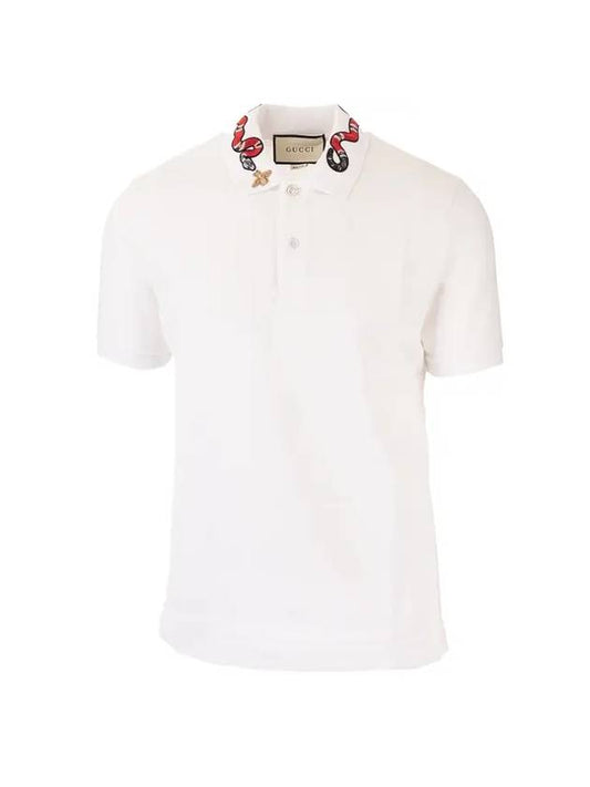 Men's Embroidered Snake Bee Logo PK Shirt White - GUCCI - BALAAN.