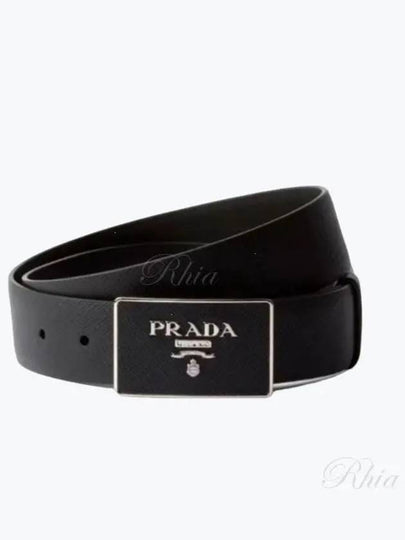 Metal Buckle Saffiano Leather Belt Black - PRADA - BALAAN 2