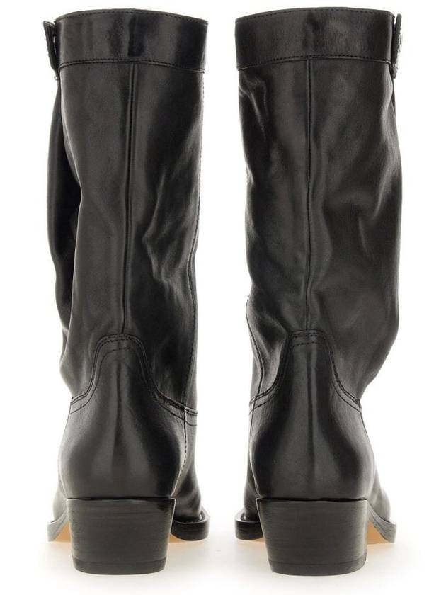 Ademe Biker Leather Mid Boots Black - ISABEL MARANT - BALAAN 5