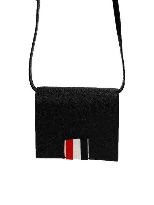 Pebble Grain Shoulder Strap Card Wallet Black - THOM BROWNE - BALAAN 2