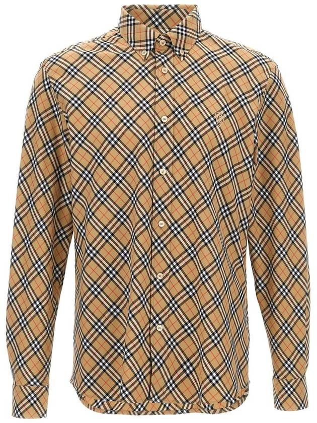 B Shield Embroidered Check Cotton Long Sleeve Shirt Sand - BURBERRY - BALAAN 2