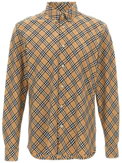 B Shield Embroidered Check Cotton Long Sleeve Shirt Sand - BURBERRY - BALAAN 2