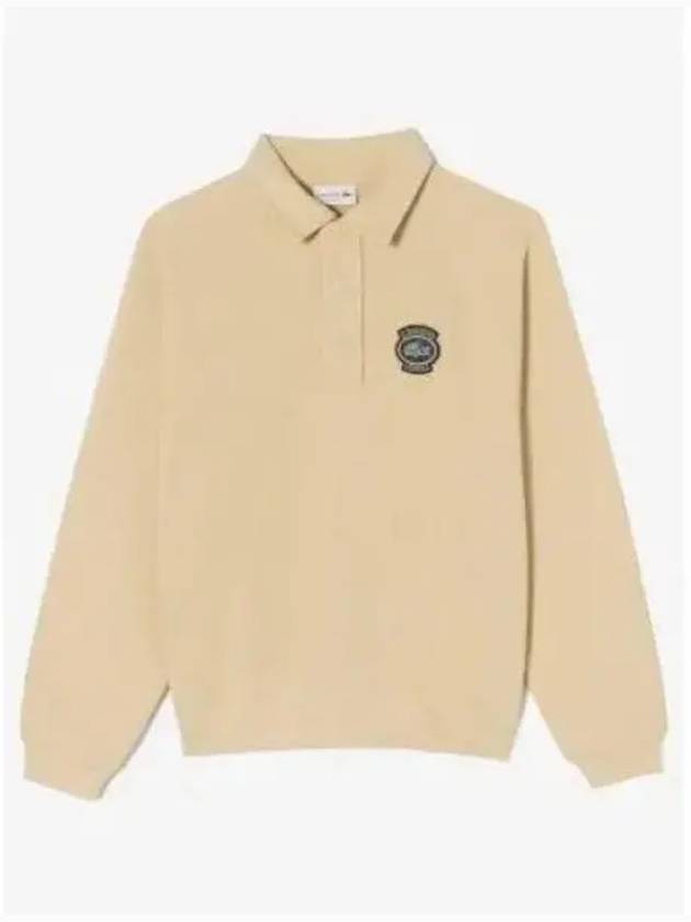 Men s badge match half zip polo type sweatshirt beige - LACOSTE - BALAAN 1