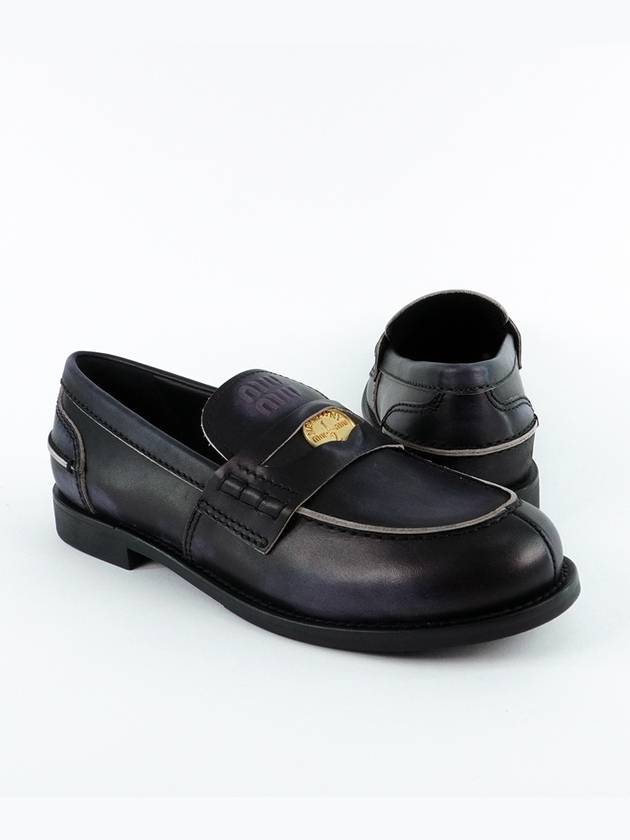 Vintage Effect Leather Penny Loafers Black - MIU MIU - BALAAN 2