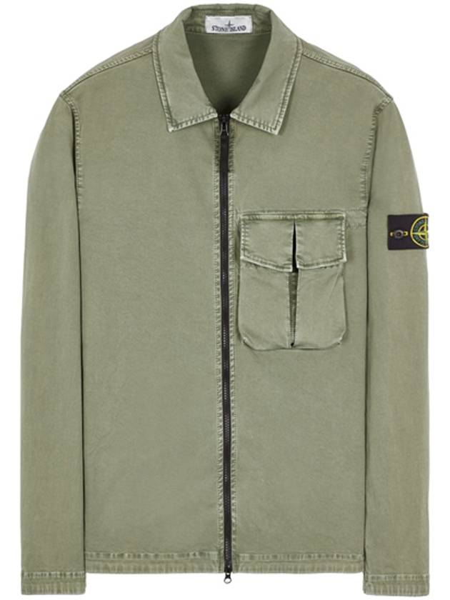 Garment Dyed Stretch Cotton Overshirt Jacket Sage Green - STONE ISLAND - BALAAN 2