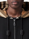 Check Hood Cotton Zip Up Hoodie Black - BURBERRY - BALAAN 6