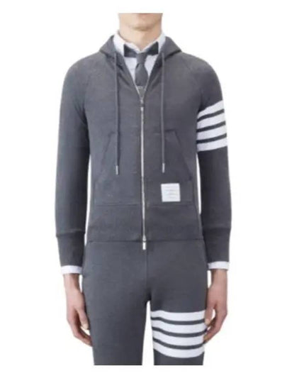 Engineered 4 Bar Diagonal Zip Up Hoodie Dark Grey - THOM BROWNE - BALAAN 2