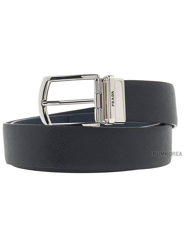 Saffiano Leather Reversible Belt Black Baltic Blue - PRADA - BALAAN 2