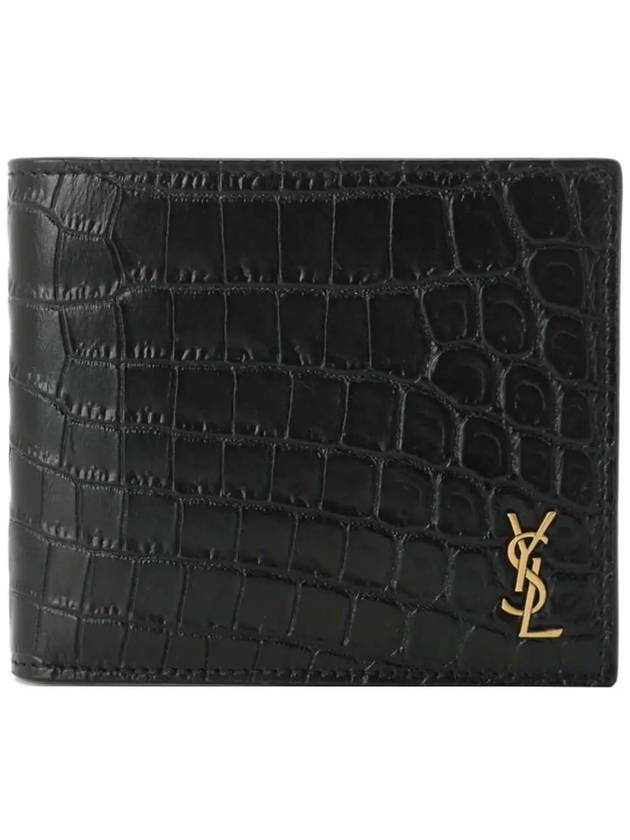 Crocodile Pattern Monogram Half Wallet Black Gold - SAINT LAURENT - BALAAN 3