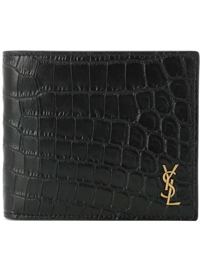 Crocodile Pattern Monogram Half Wallet Black Gold - SAINT LAURENT - BALAAN 2