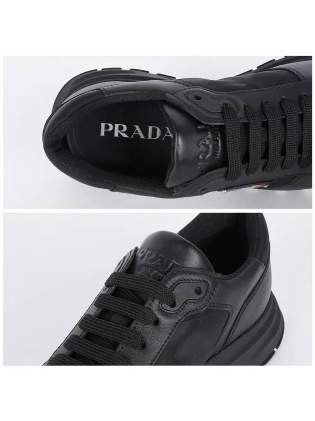 Leather Re-Nylon High Top Sneakers Black - PRADA - BALAAN 5