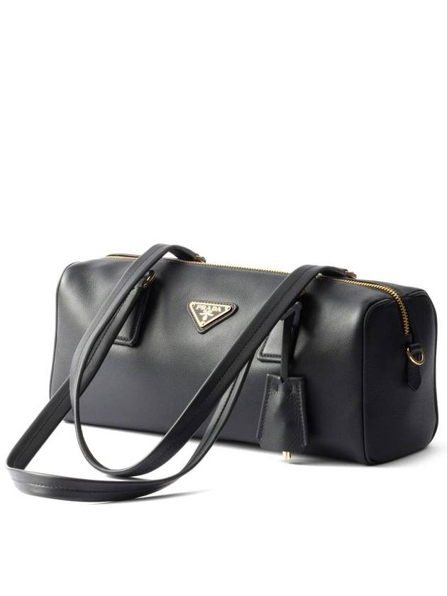 Padlock Top Handle Bag Medium Leather Shoulder Bag Black - PRADA - BALAAN 4