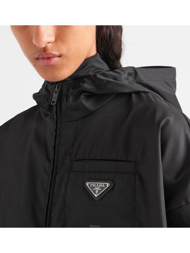 Re-Nylon Crop Hooded Jacket Black - PRADA - BALAAN 3