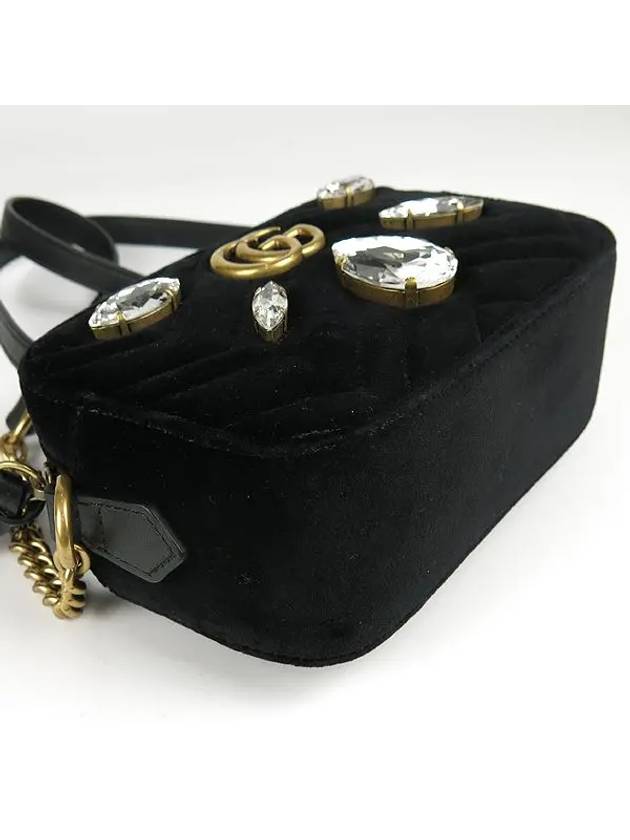 448065 Black velvet gold plated GG Marmont crystal embellished mini crossbody bag - GUCCI - BALAAN 4