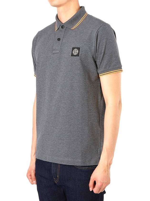 Men's Two Line Wappen Patch Cotton Short Sleeve Polo Shirt Grey - STONE ISLAND - BALAAN 8