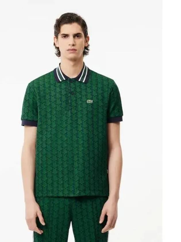 Monogram Motif Contrast Collar Classic Fit Polo Shirt Green - LACOSTE - BALAAN 2