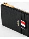 Stripe Zip Around Pebble Grain Leather Card Wallet Black - THOM BROWNE - BALAAN 4