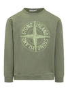 Garment Dyed Stitches Four Print Crewneck Sweatshirt Green - STONE ISLAND - BALAAN 2