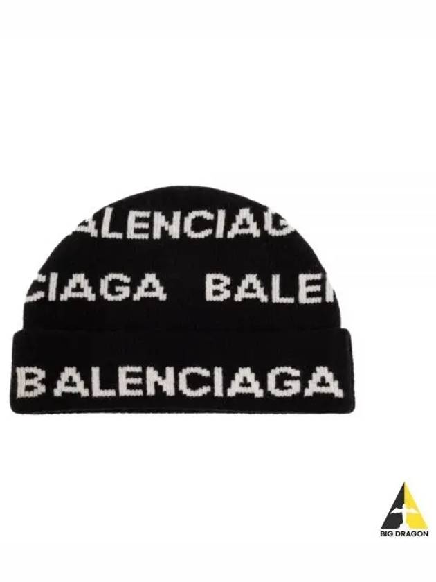 Intarsia Knit Wool Blend Beanie Black - BALENCIAGA - BALAAN 2