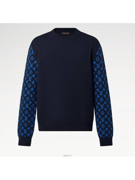 Monogram Mix Cashmere Crew Neck Knit Top Blue - LOUIS VUITTON - BALAAN 2