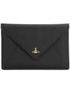 Victoria ORB Logo Leather Unbalanced Clutch Bag Black - VIVIENNE WESTWOOD - BALAAN 1