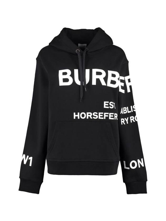 Horseferry Print Cotton Oversized Hoodie Black - BURBERRY - BALAAN.