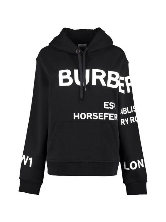 Horseferry Print Cotton Oversized Hoodie Black - BURBERRY - BALAAN.