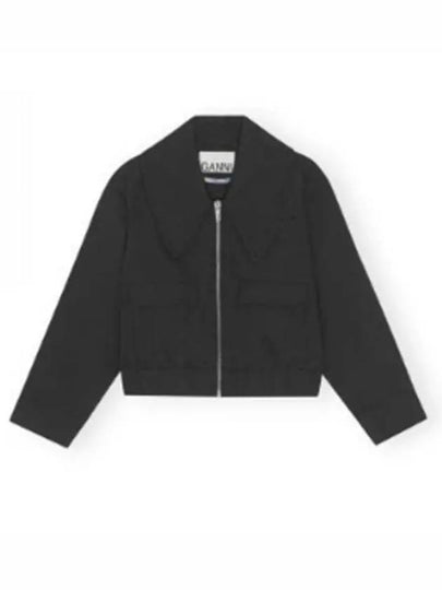 Women's Heavy Twill Wide Collar Zip-Up Jacket Black - GANNI - BALAAN 2