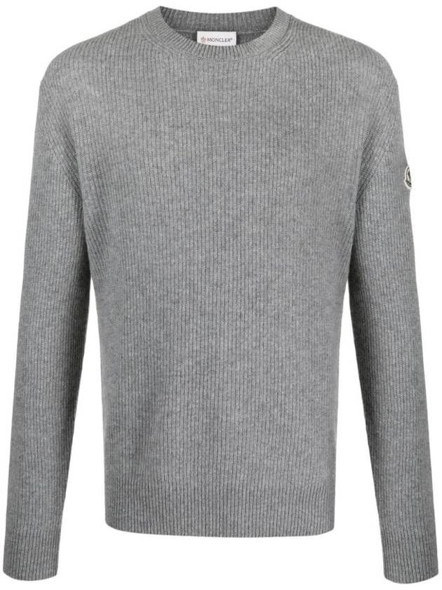 Logo Patch Wool Cashmere Knit Top Grey - MONCLER - BALAAN 1