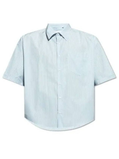 Striped Boxy Fit Short Sleeve Shirt Blue - AMI - BALAAN 2