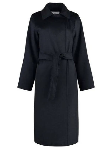 Max Mara MANUELA Women s Belted Wool Long Coat Navy 2421016012600 003 - S MAX MARA - BALAAN 1