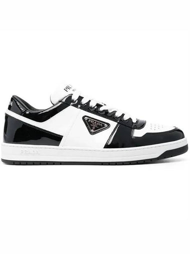 Men's Downtown Triangle Logo Leather Low Top Sneakers White Black - PRADA - BALAAN 1