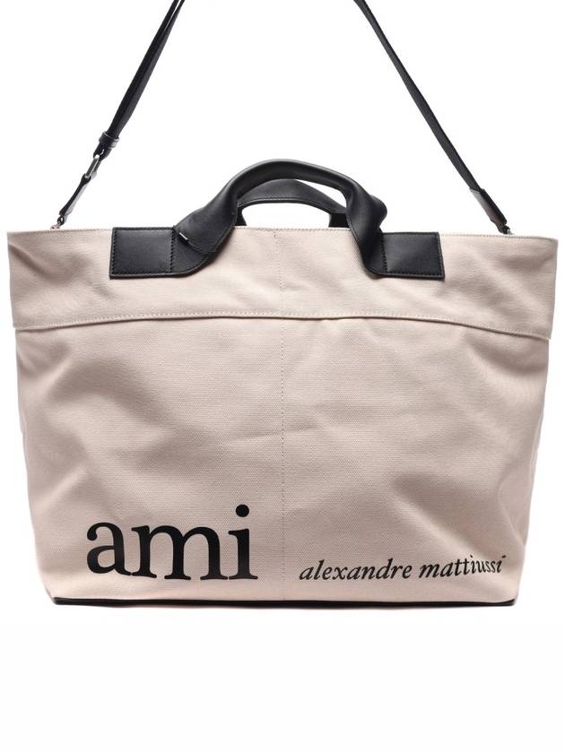 Logo Canvas Tote Bag White - AMI - BALAAN 3