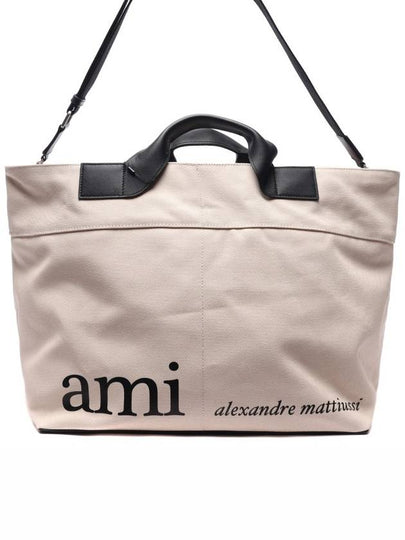 Logo Canvas Tote Bag White - AMI - BALAAN 2