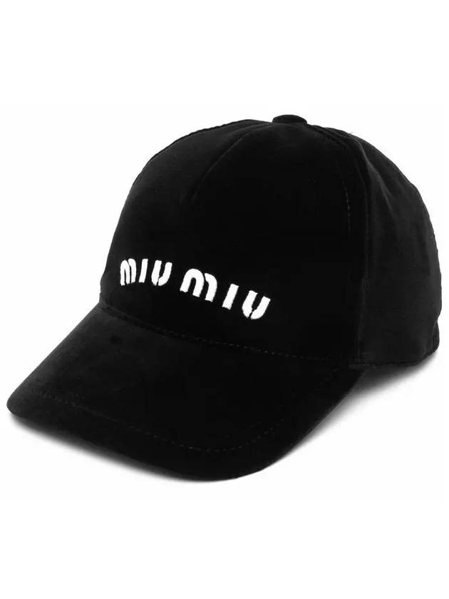 Embroidered Logo Velvet Ball Cap Black - MIU MIU - BALAAN 3