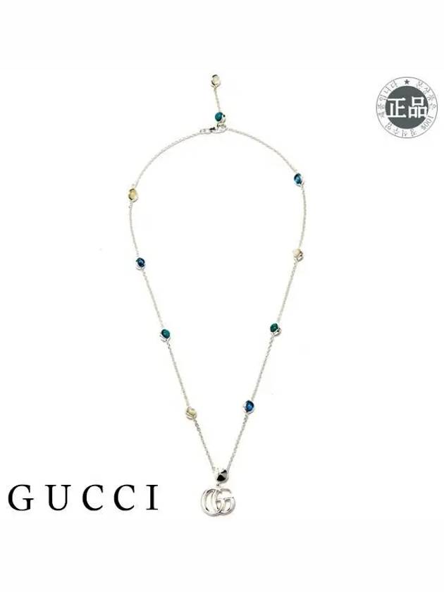 GG Marmont Double Pendant Necklace YBB527399001 Silver Blue - GUCCI - BALAAN 4